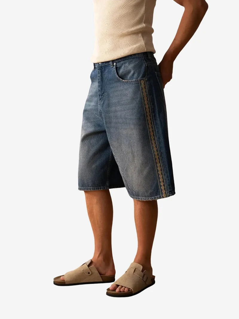 Giesto Maya Blue GIESTO Men's Striped Embroidered Denim Shorts for Men | Best Price UAE